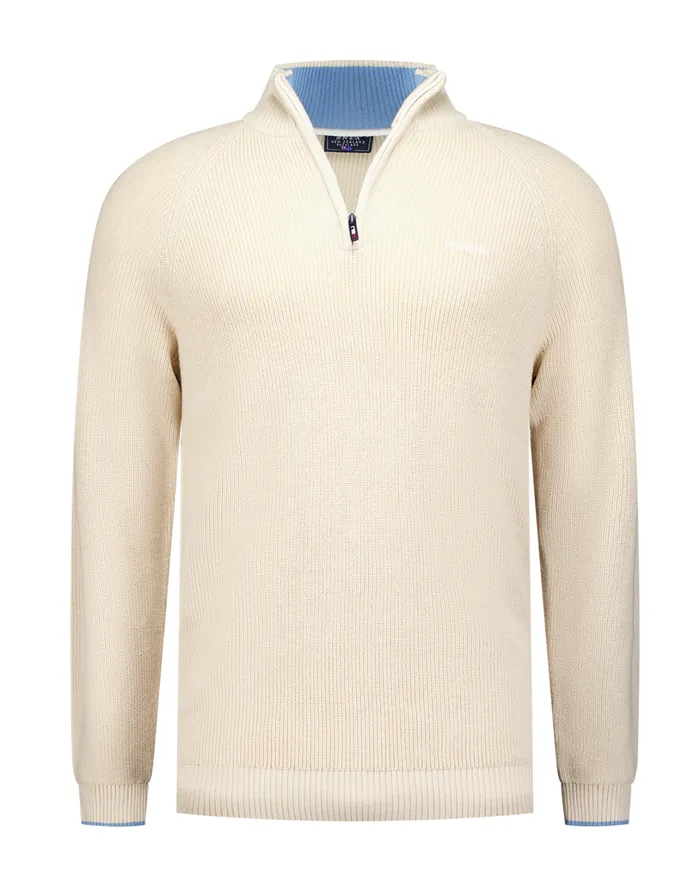 Men Knitwear NZA New Zealand Auckland Beige Knitted Half Zip Pullover 8211 Oat Sand