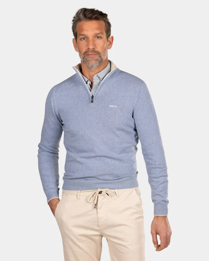 Men Knitwear NZA New Zealand Auckland Blue Half Zip Pullover 8211 Phantom Blue