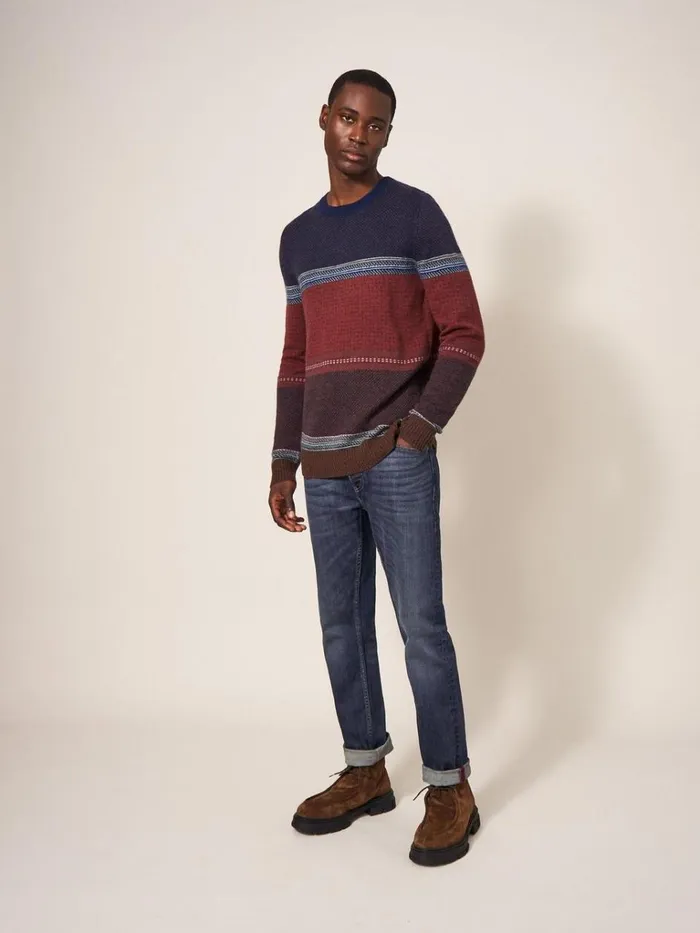 Men KNITWEAR White Stuff Mixed Pattern Crew Navy Multi
