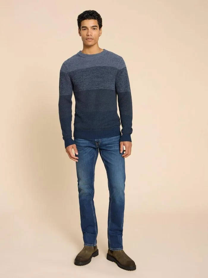 Men KNITWEAR White Stuff Twisted Colourblock Jumper Blue Multi