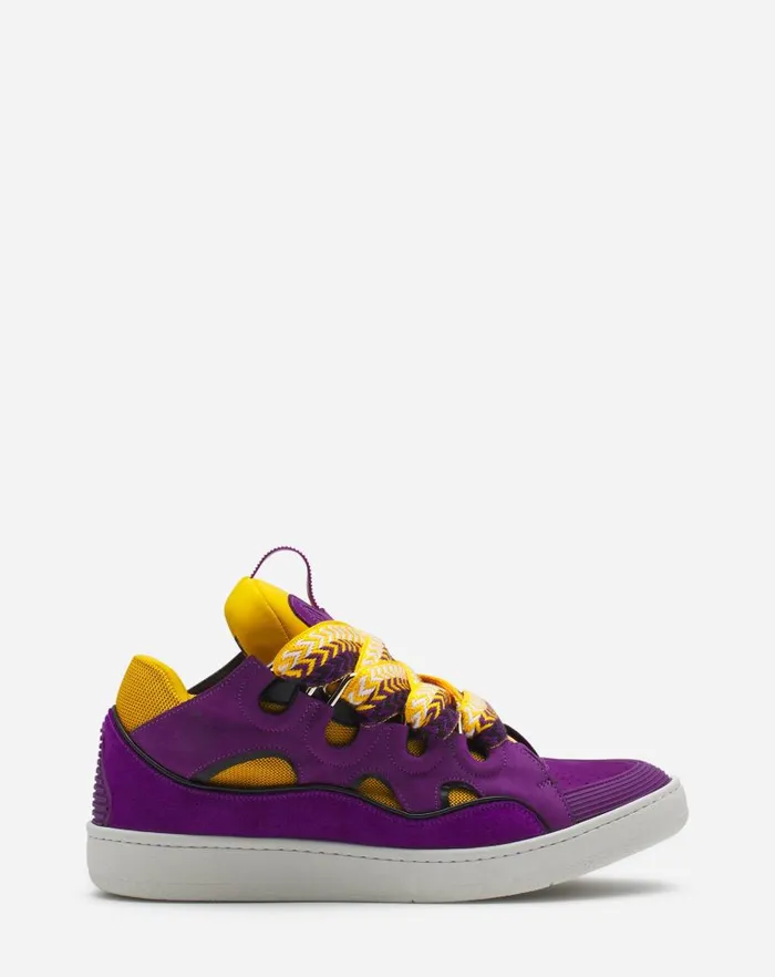 Men Lanvin Curb Leather Curb Sneakers Purpleyellow