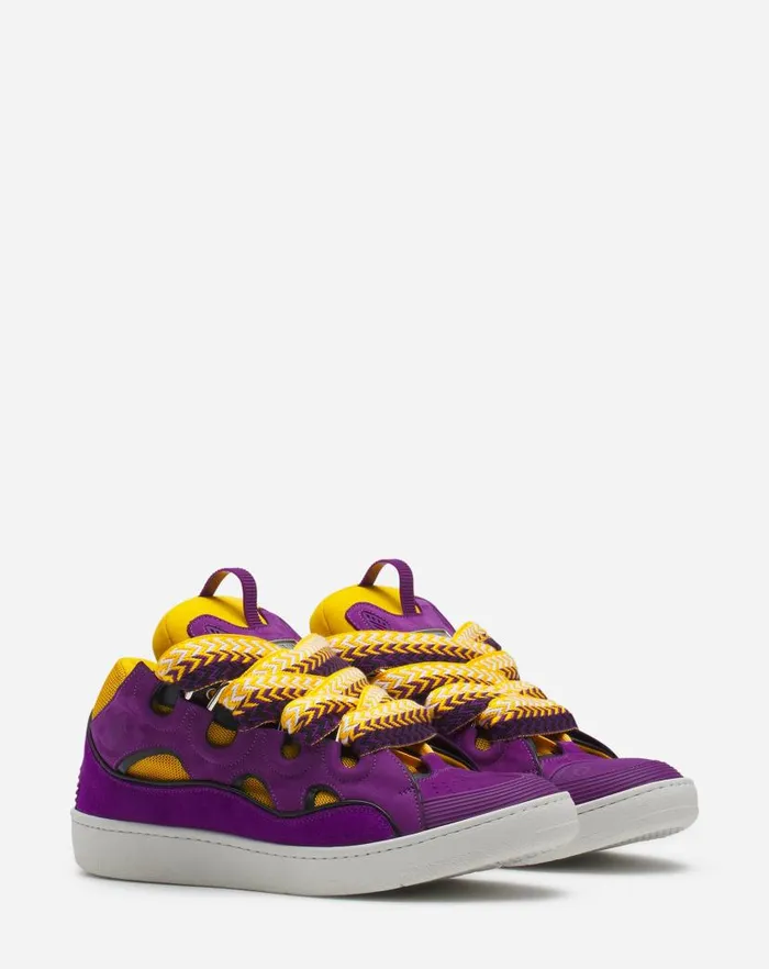 Men Lanvin Curb Leather Curb Sneakers Purpleyellow Men Lanvin Curb Leather Curb Sneakers Purpleyellow
