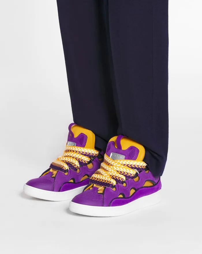 Men Lanvin Curb Leather Curb Sneakers Purpleyellow Men Lanvin Curb Leather Curb Sneakers Purpleyellow