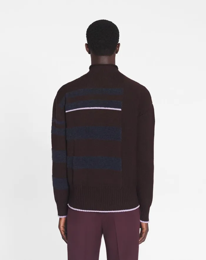 Men Lanvin Knitwear and Sweatshirts Striped Mock Turtleneck Sweater Marron Glace Men Lanvin Knitwear and Sweatshirts Striped Mock Turtleneck Sweater Marron Glace