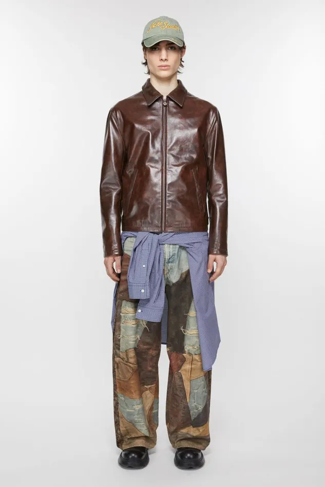 Men Leather Jacket Brown Acne Studios Outerwear