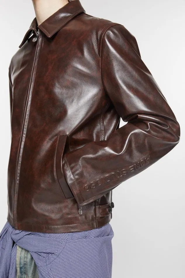 Men Leather Jacket Brown Acne Studios Outerwear