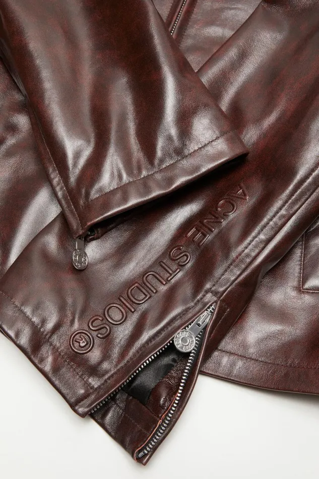 Men Leather Jacket Brown Acne Studios Outerwear
