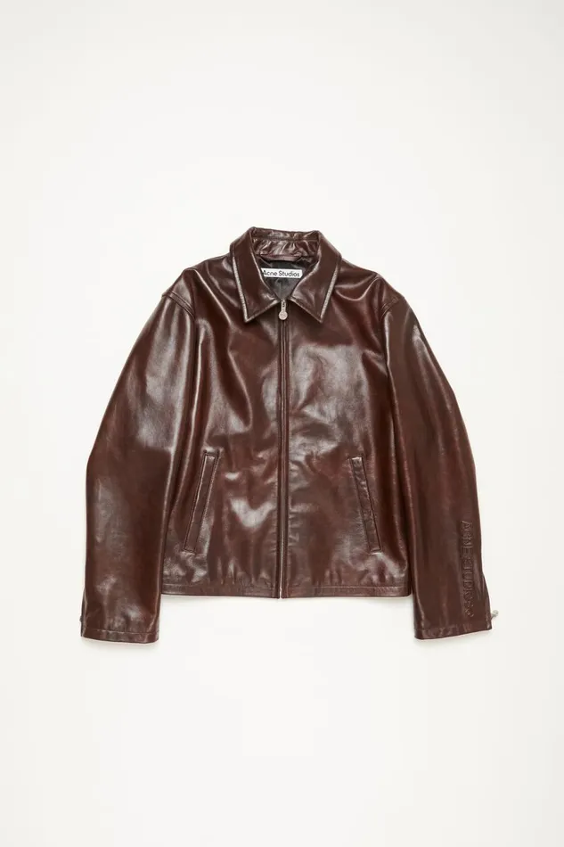 Men Leather Jacket Brown Acne Studios Outerwear