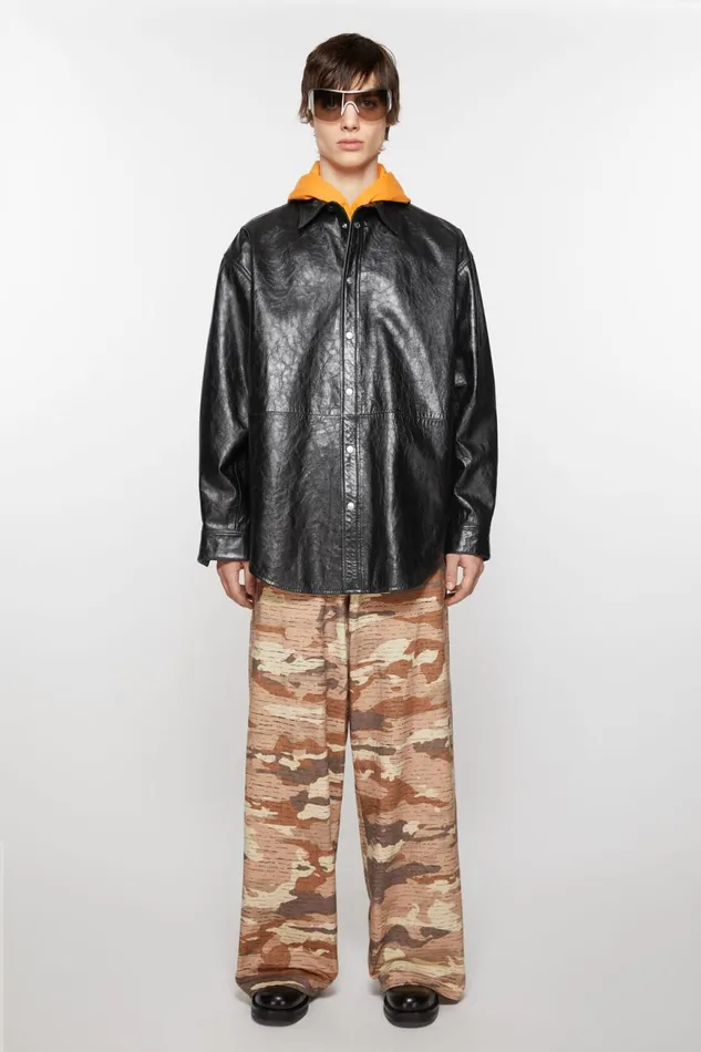 Men Leather Shirt Jacket Black Acne Studios Outerwear