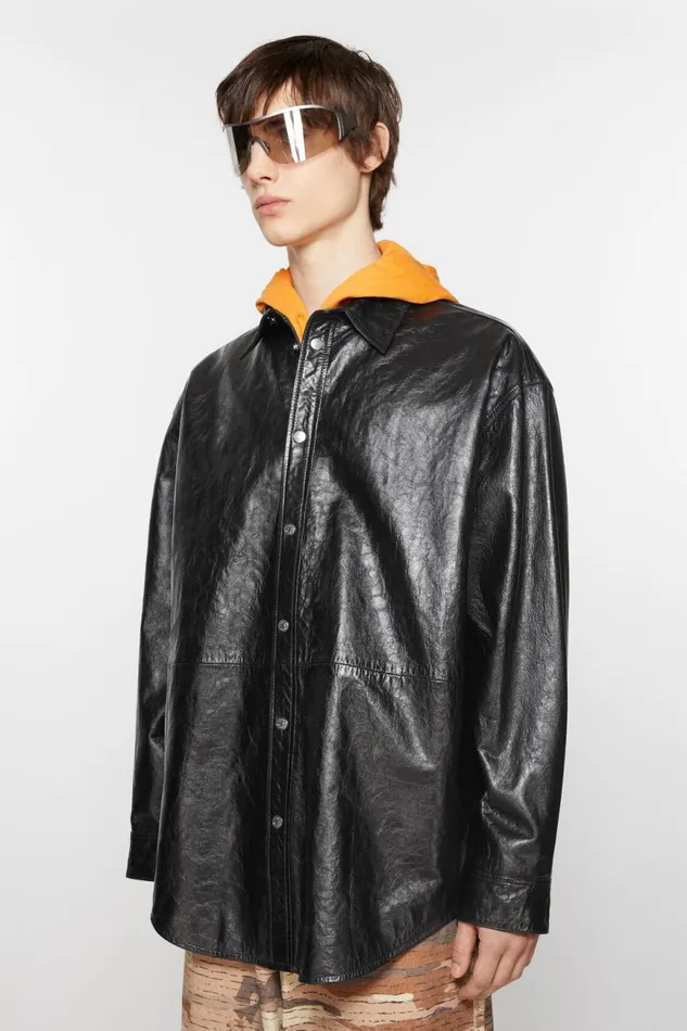 Men Leather Shirt Jacket Black Acne Studios Outerwear