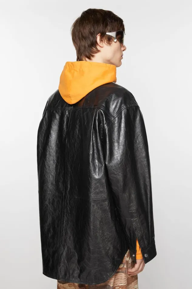Men Leather Shirt Jacket Black Acne Studios Outerwear