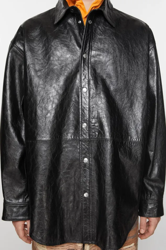 Men Leather Shirt Jacket Black Acne Studios Outerwear