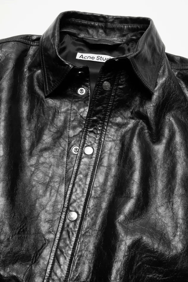 Men Leather Shirt Jacket Black Acne Studios Outerwear