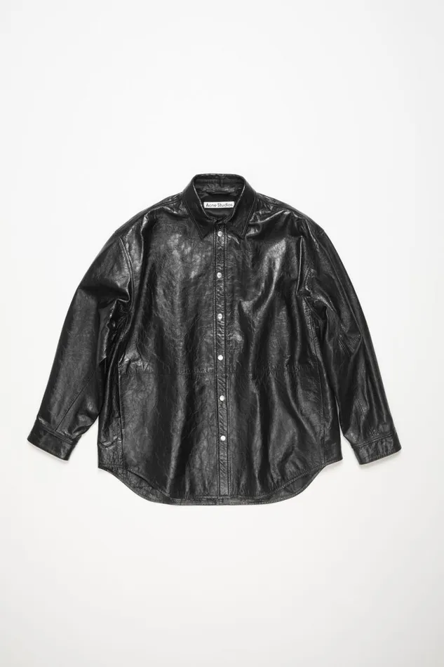Men Leather Shirt Jacket Black Acne Studios Outerwear