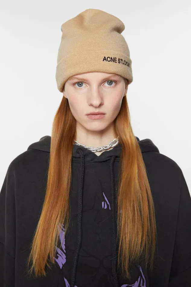 Men Logo Beanie Shell Beige Acne Studios Hats