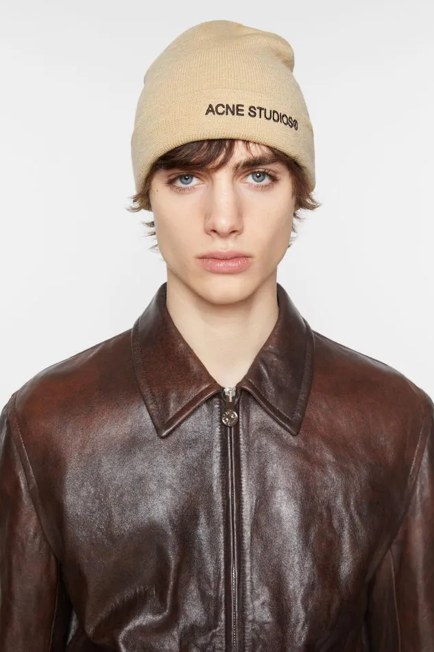 Men Logo Beanie Shell Beige Acne Studios Hats