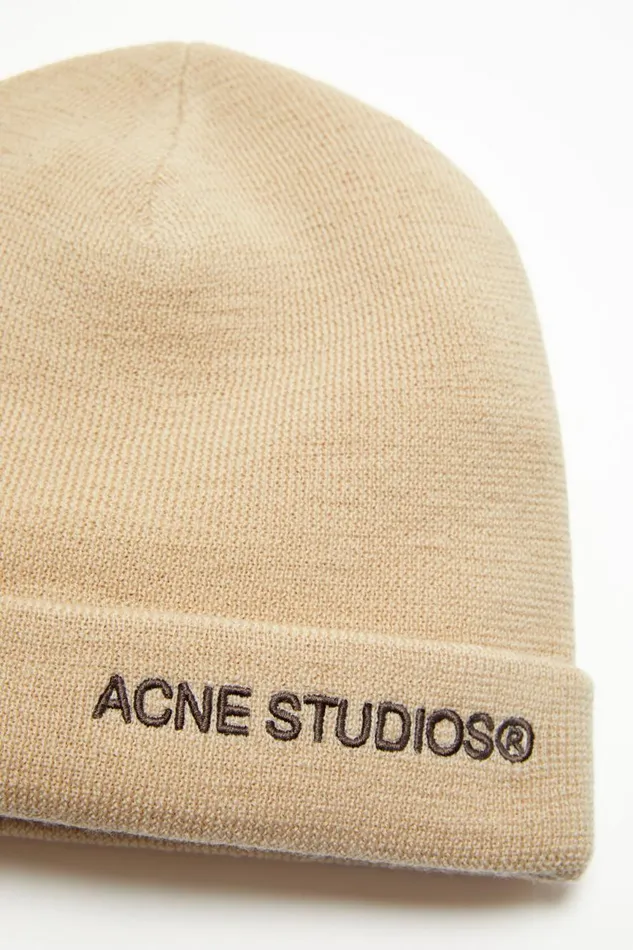 Men Logo Beanie Shell Beige Acne Studios Hats