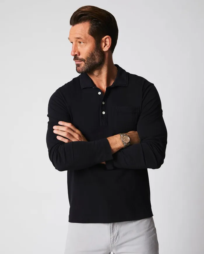 Men Long Sleeve Pensacola Polo Black Billy Reid Polos Tees and Henleys