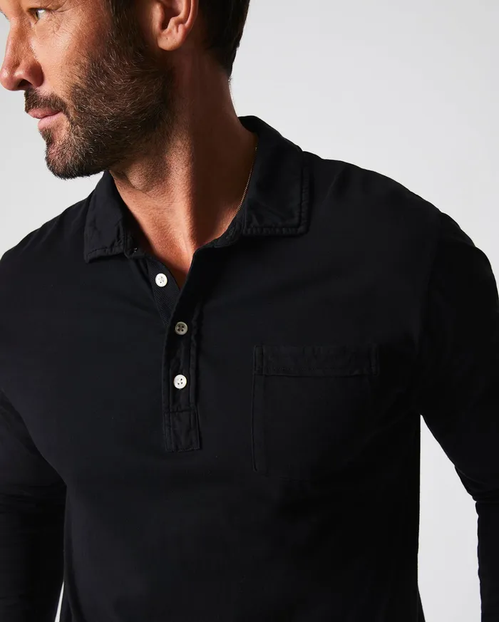 Men Long Sleeve Pensacola Polo Black Billy Reid Polos Tees and Henleys