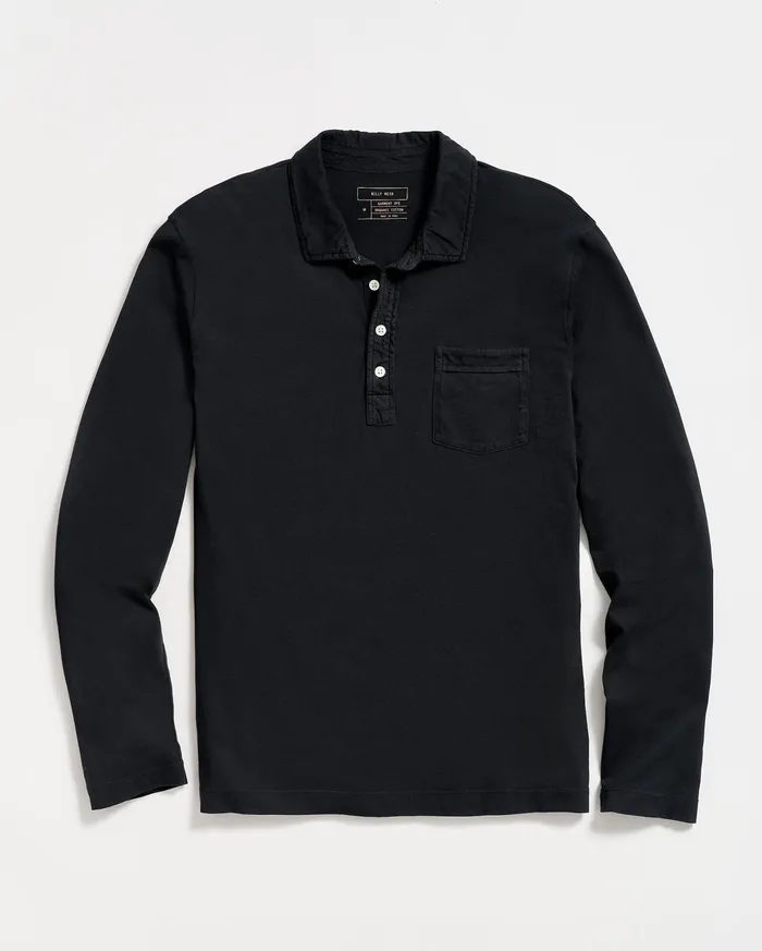 Men Long Sleeve Pensacola Polo Black Billy Reid Polos Tees and Henleys