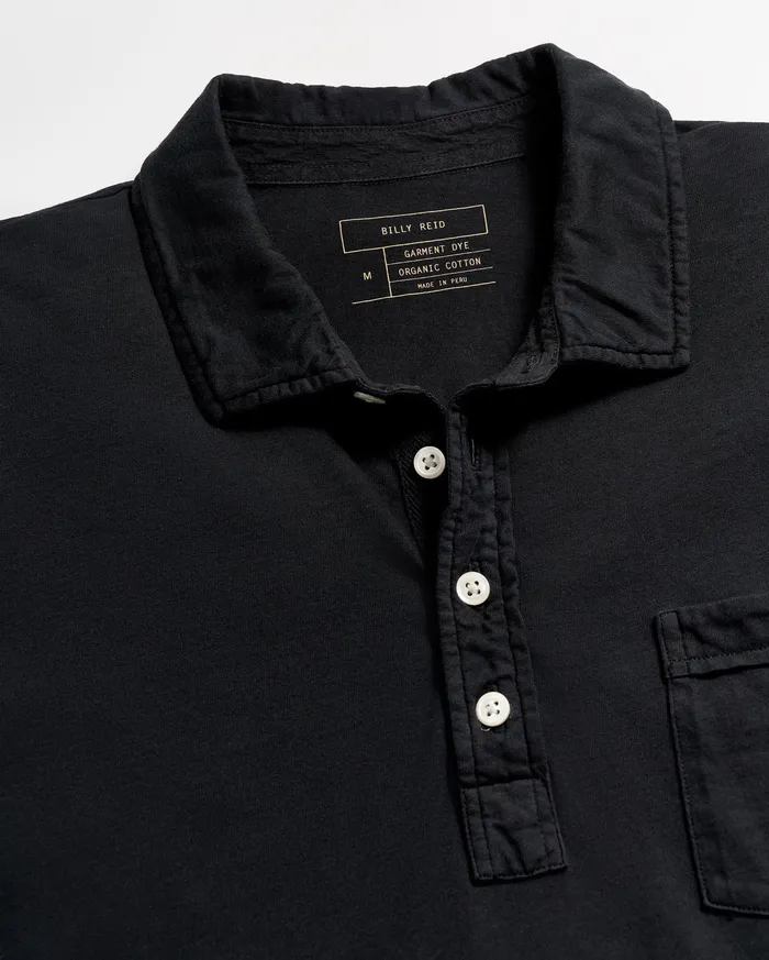 Men Long Sleeve Pensacola Polo Black Billy Reid Polos Tees and Henleys