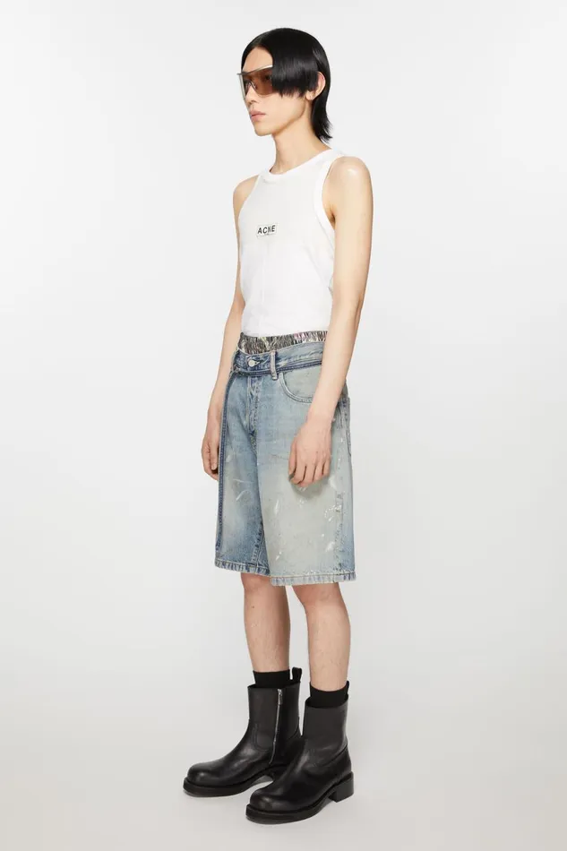 Men Loose Fit Denim Shorts Light Blue Acne Studios Shorts