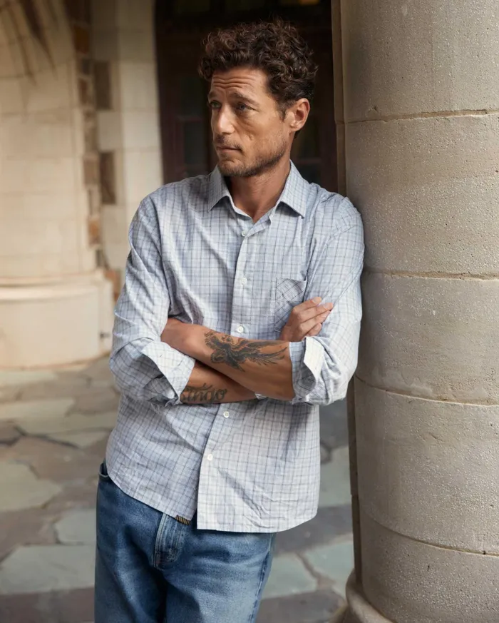 Men Melange Window Plaid John T Shirt Greymulti Billy Reid Shirting