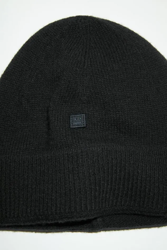 Men Micro Face Patch Beanie Black Acne Studios Hats