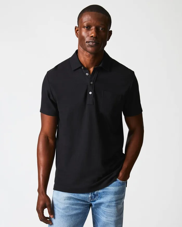 Men Pique Pensacola Polo Black Billy Reid Polos Tees and Henleys