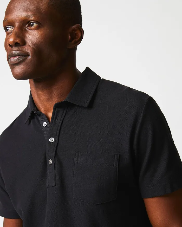 Men Pique Pensacola Polo Black Billy Reid Polos Tees and Henleys