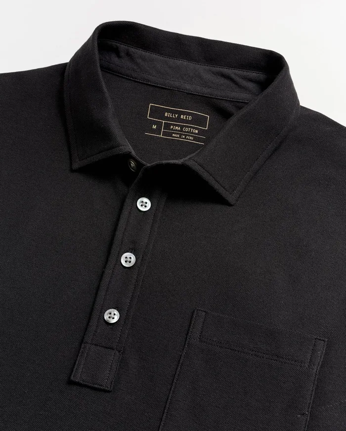 Men Pique Pensacola Polo Black Billy Reid Polos Tees and Henleys