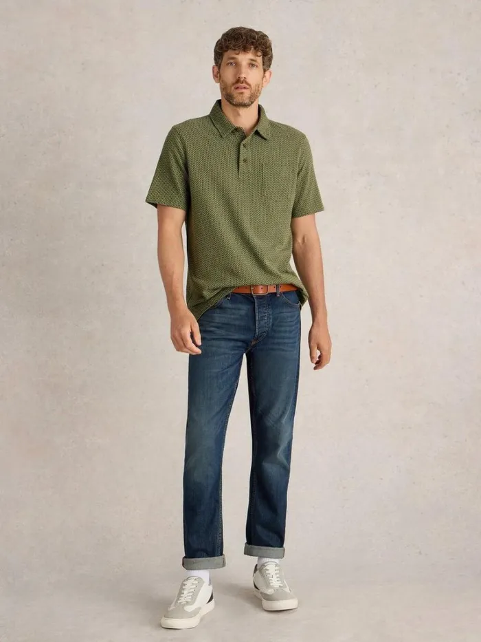 Men POLO SHIRTS White Stuff Jacquard Polo Khaki Green