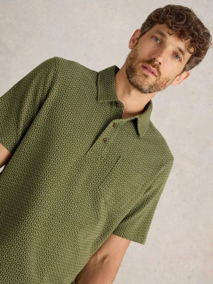 Men POLO SHIRTS White Stuff Jacquard Polo Khaki Green Men POLO SHIRTS White Stuff Jacquard Polo Khaki Green