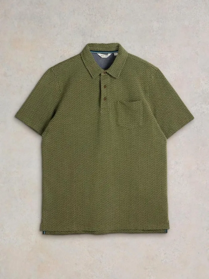 Men POLO SHIRTS White Stuff Jacquard Polo Khaki Green Men POLO SHIRTS White Stuff Jacquard Polo Khaki Green