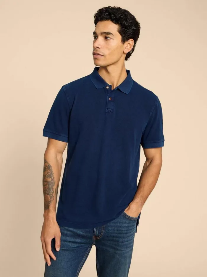 Men POLO SHIRTS White Stuff Utility Polo Deep Blue