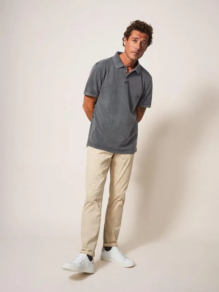 Men POLO SHIRTS White Stuff Utility Polo Washed Black