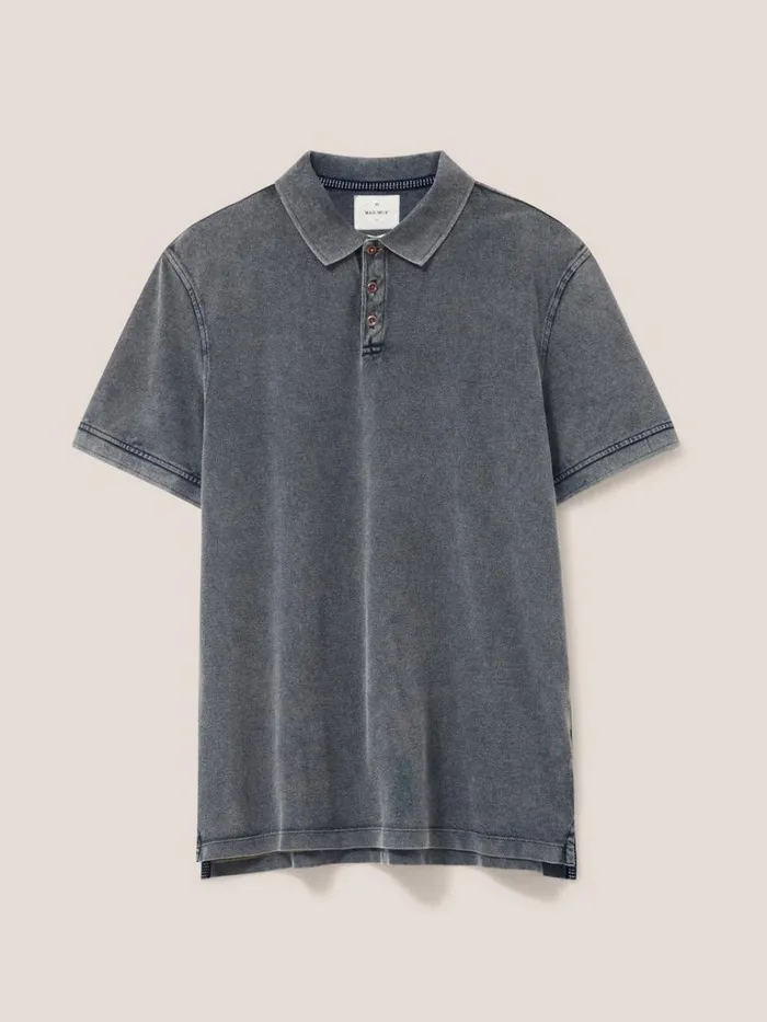 Men POLO SHIRTS White Stuff Utility Polo Washed Black Men POLO SHIRTS White Stuff Utility Polo Washed Black
