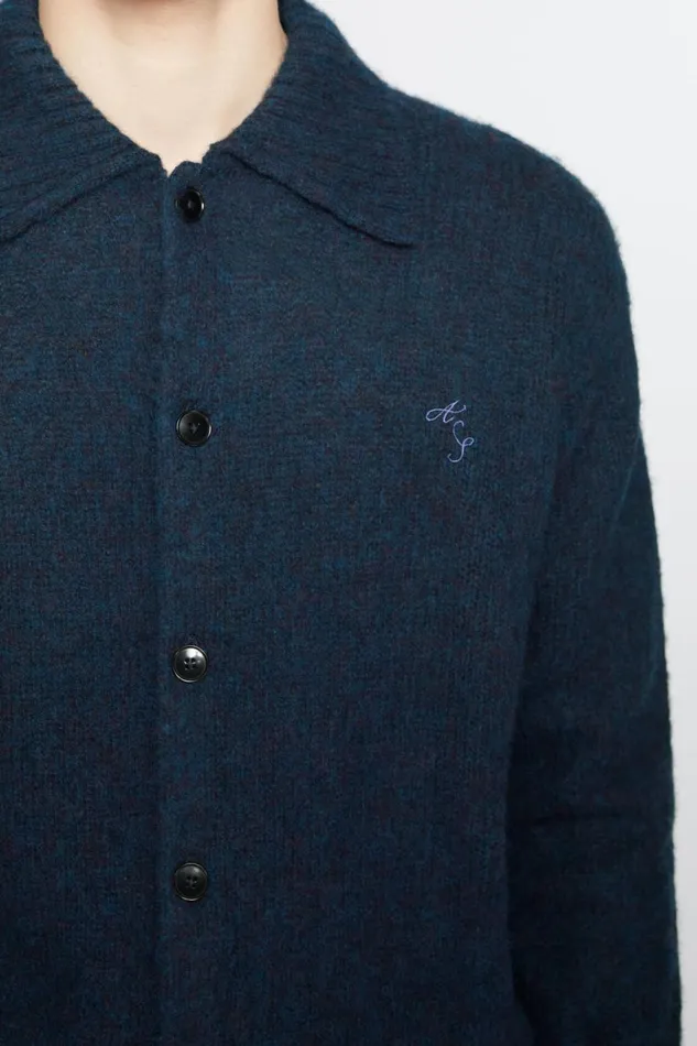 Men Polo Wool Cardigan Deep Blue Melange Acne Studios Knitwear