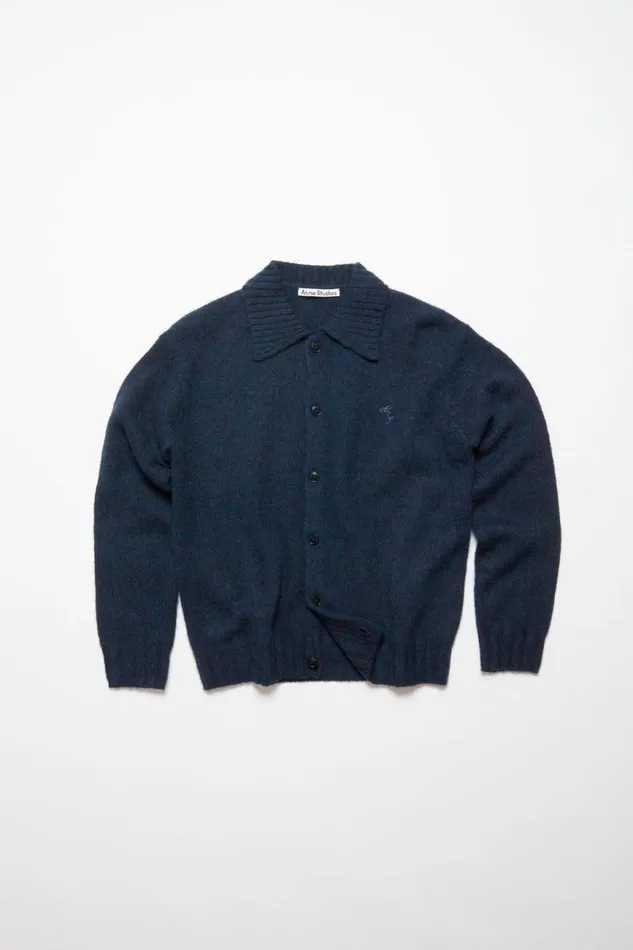 Men Polo Wool Cardigan Deep Blue Melange Acne Studios Knitwear