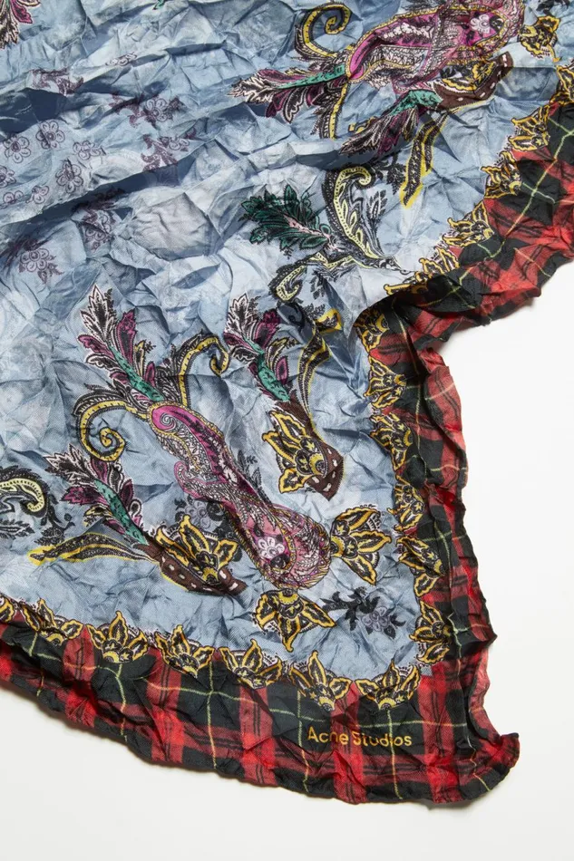 Men Print Silk Scarf Bluered Acne Studios Scarves