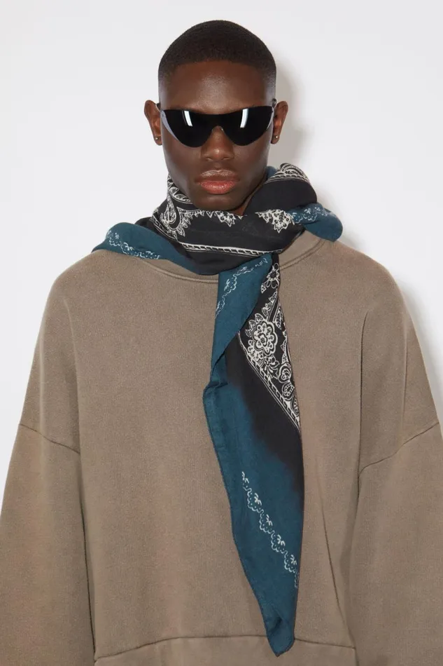 Men Printed Scarf Denim Blueblack Acne Studios Scarves