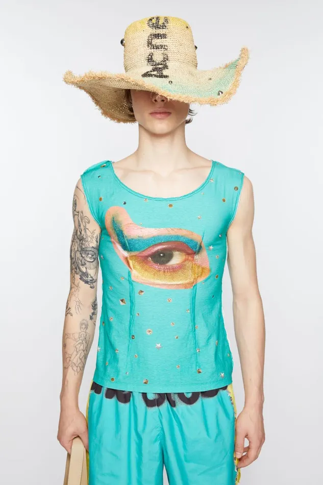 Men Printed Tank Top Emerald Green Acne Studios Tshirts