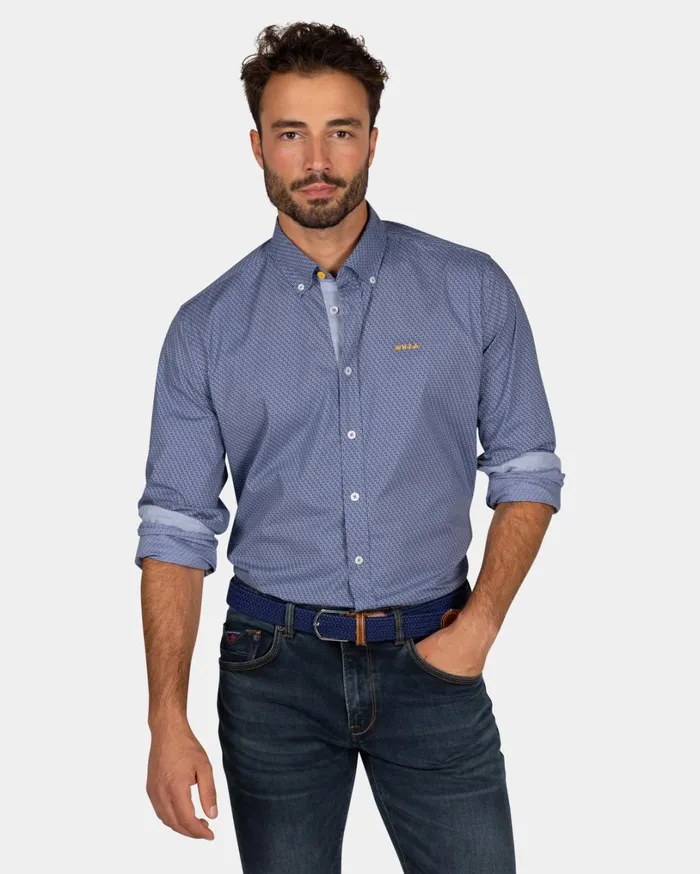 Men Shirts NZA New Zealand Auckland Blue Cotton Shirt With Pattern 8211 Tin Blue