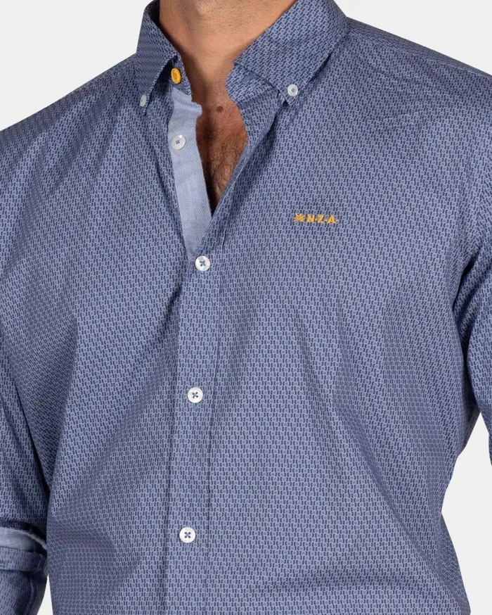 Men Shirts NZA New Zealand Auckland Blue Cotton Shirt With Pattern 8211 Tin Blue Men Shirts NZA New Zealand Auckland Blue Cotton Shirt With Pattern 8211 Tin Blue