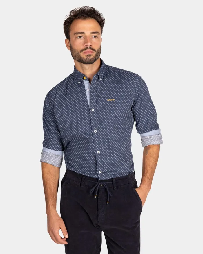Men Shirts NZA New Zealand Auckland Dark Blue Shirt With White Dots 8211 Tin Blue