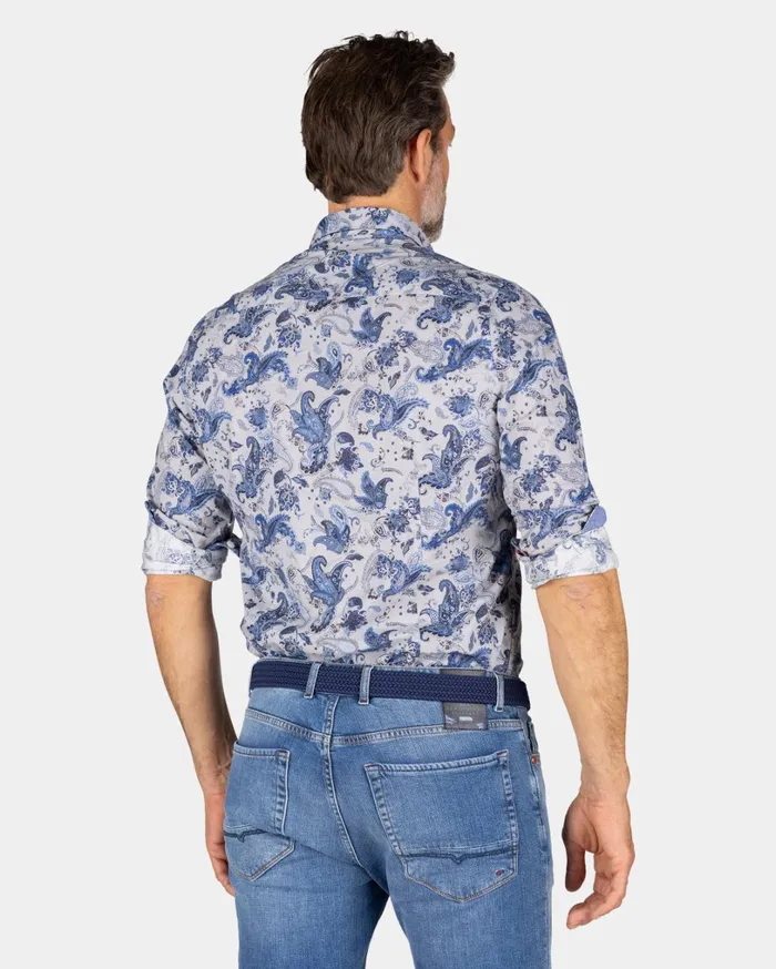 Men Shirts NZA New Zealand Auckland Gray Shirt With Blue Leaf Print 8211 Brave Blue Men Shirts NZA New Zealand Auckland Gray Shirt With Blue Leaf Print 8211 Brave Blue