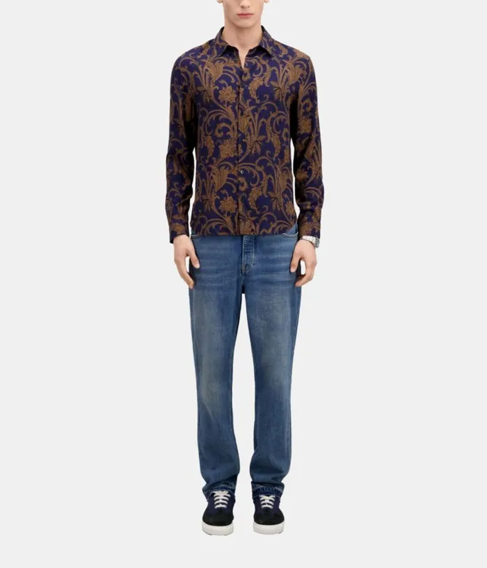 Men Shirts THE KOOPLES Navy And Brown Printed Long Sleeve Shirt