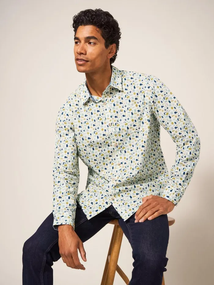Men SHIRTS White Stuff Antique Printed Shirt Natural Multi Men SHIRTS White Stuff Antique Printed Shirt Natural Multi