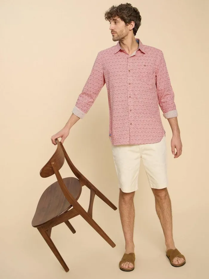 Men SHIRTS White Stuff Geo Diamond Print LS Shirt Mid Red