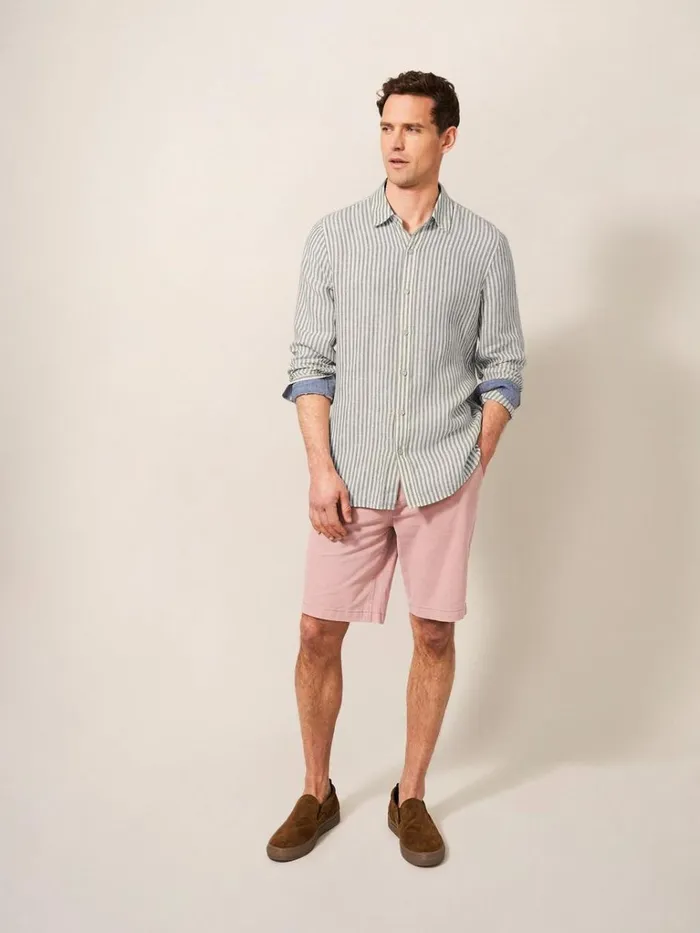 Men SHIRTS White Stuff Pembroke LS Stripe Linen Shirt Khaki Green